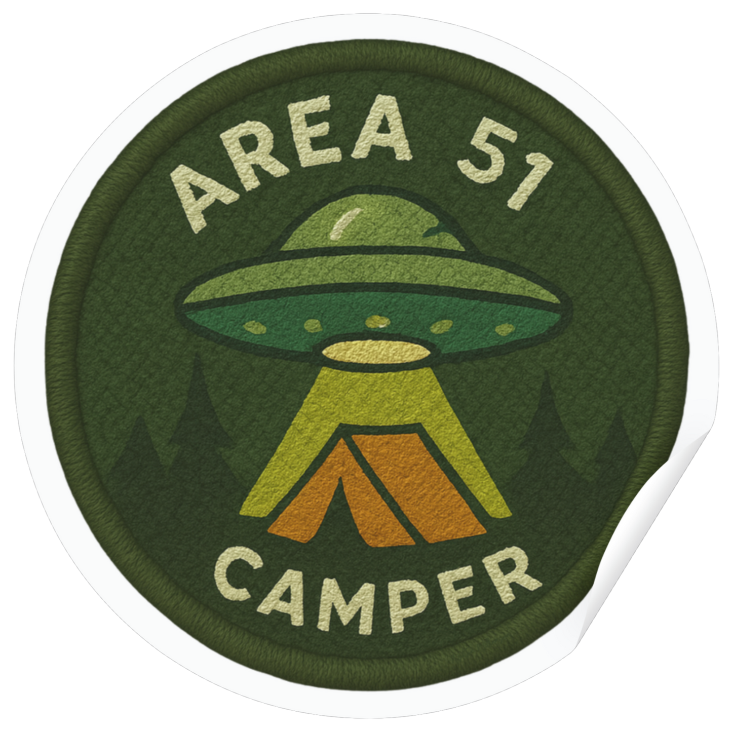 Patch with 'Area 51 Camper' design featuring a UFO and camping tent on a green background.