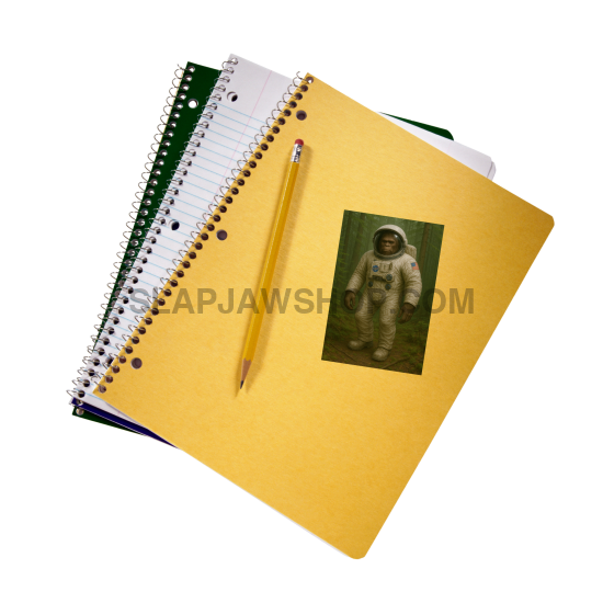 Yellow notebook with an astronaut illustration on a white background