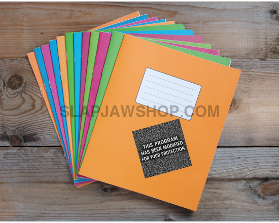Stack of colorful folders on a wooden surface