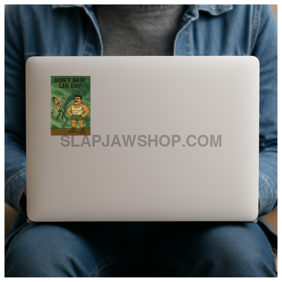 Person holding a laptop with a sticker on the cover