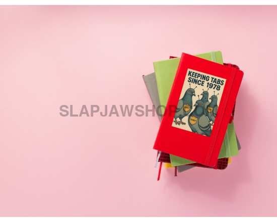 Stack of books with a red one featuring 'Keeping Ducks Since 1973' on a pink background