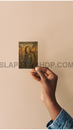 Hand holding a small framed portrait against a beige wall