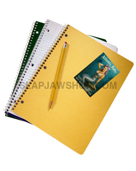 Yellow notebook with a pen and a small card on a white background