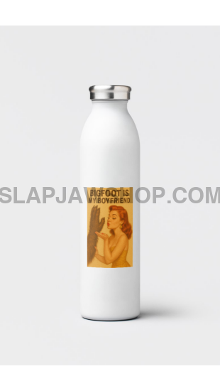 White water bottle with a label featuring a woman's face on a white background