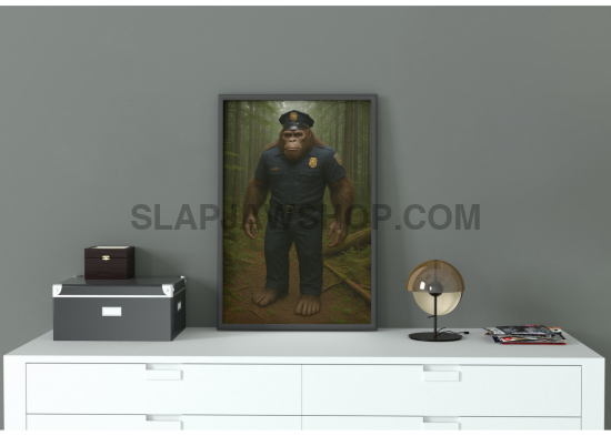 Person wearing a blue denim jacket holding a card with a police officer's photo.