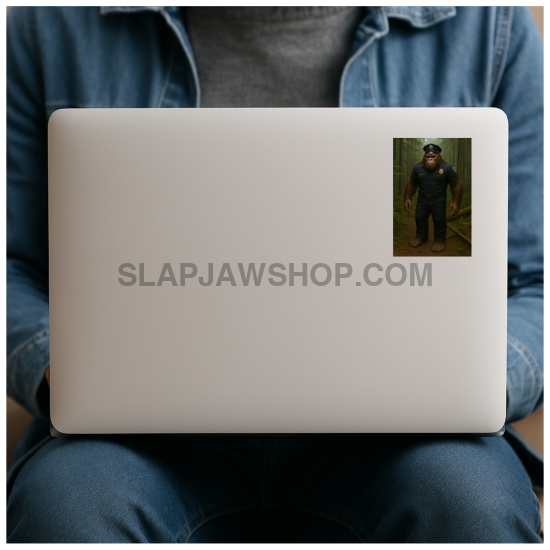 Person holding a laptop with a sticker on the back