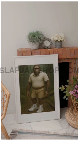 Framed portrait of a person on a shelf with decorative items.