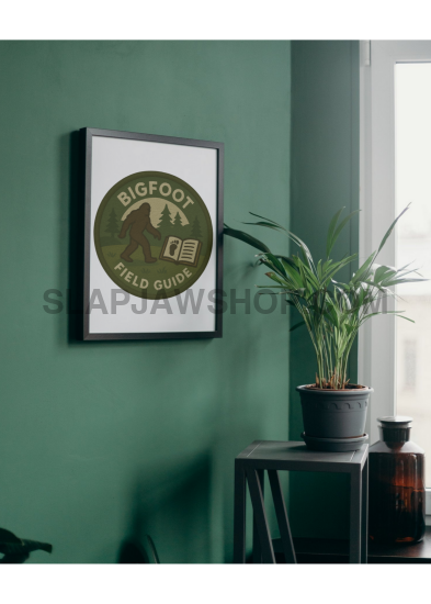 Framed poster on a green wall with a plant in the foreground