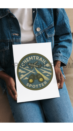 Person holding a book titled 'Chemtrail Spotter' with a logo on the cover.