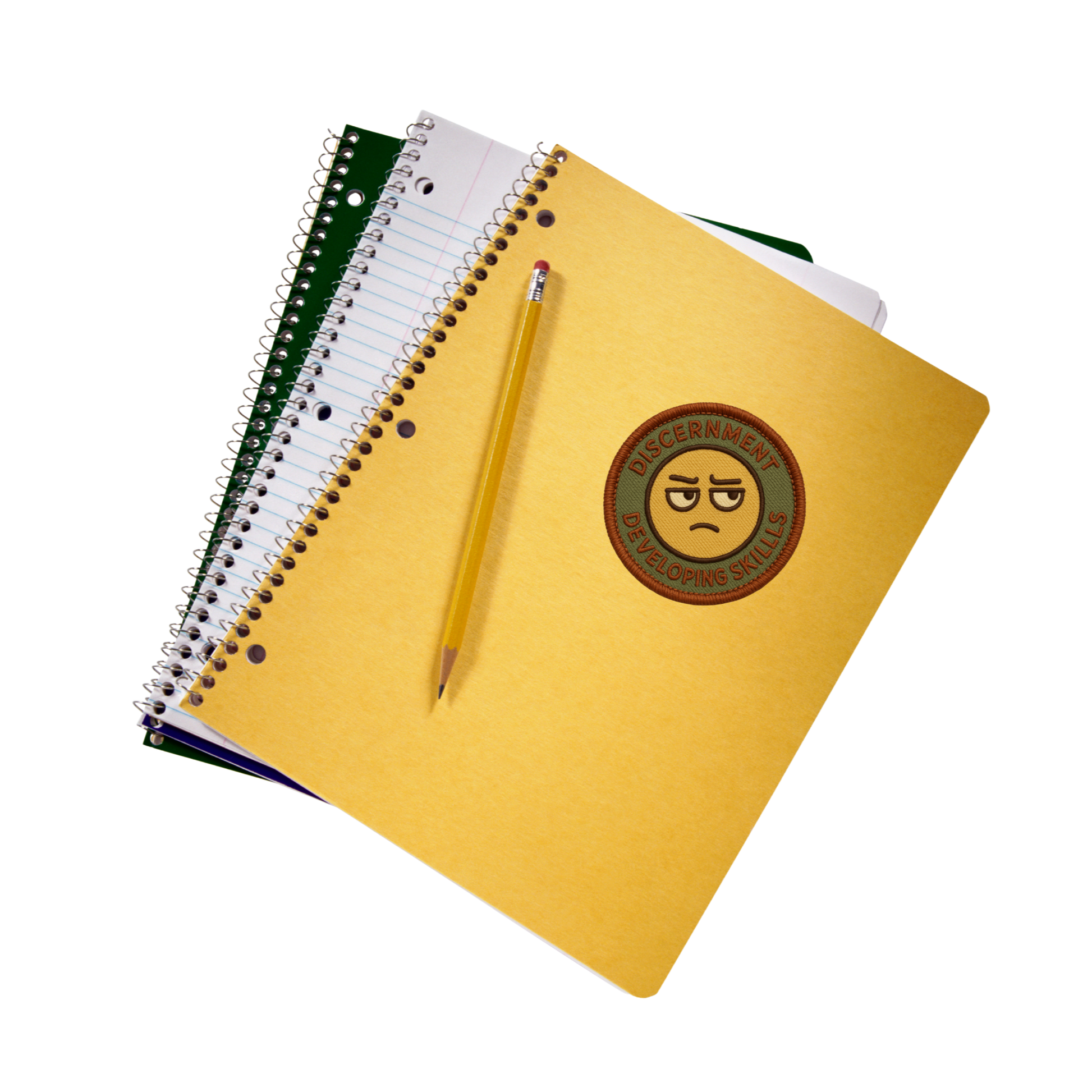 Yellow notebook with a pencil on a white background