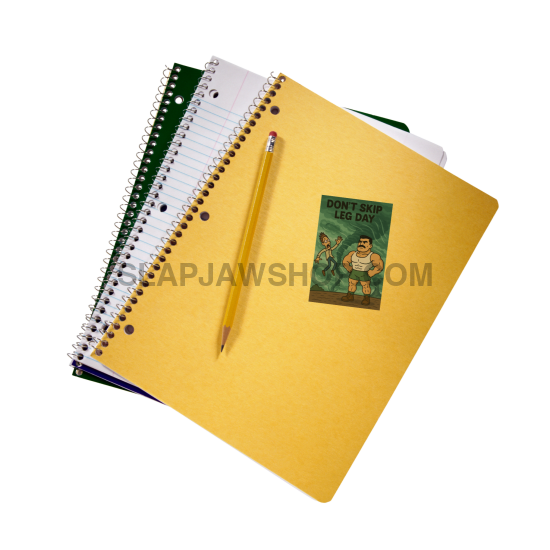 Yellow notebook with a pencil and a small book on a white background