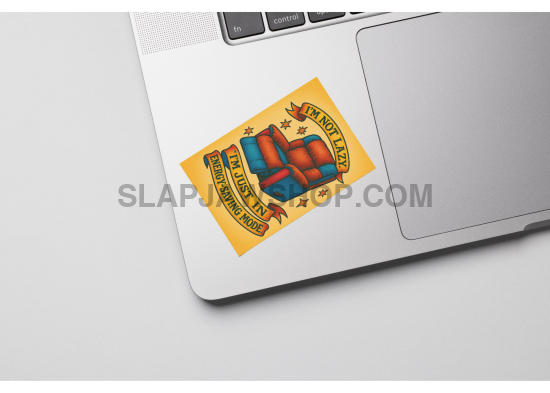 Laptop with a colorful sticker on the palm rest area