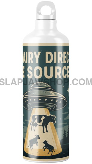 Metal bottle with 'Dairy Direct Source' branding on a white background