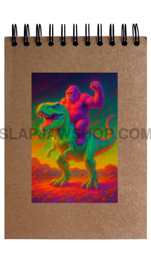 Notebook with a colorful dinosaur illustration on a white background