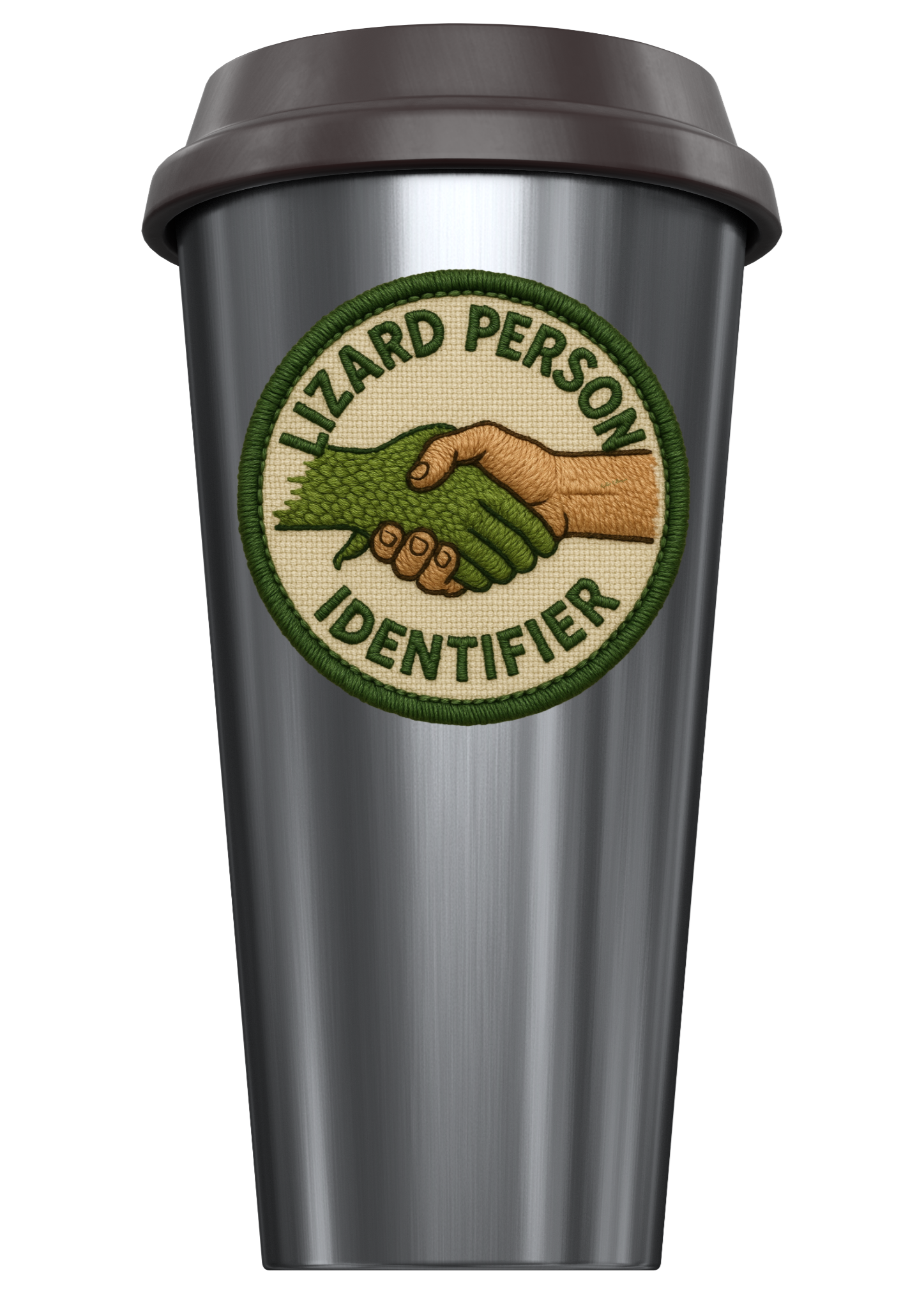 Metal tumbler with a logo on a white background