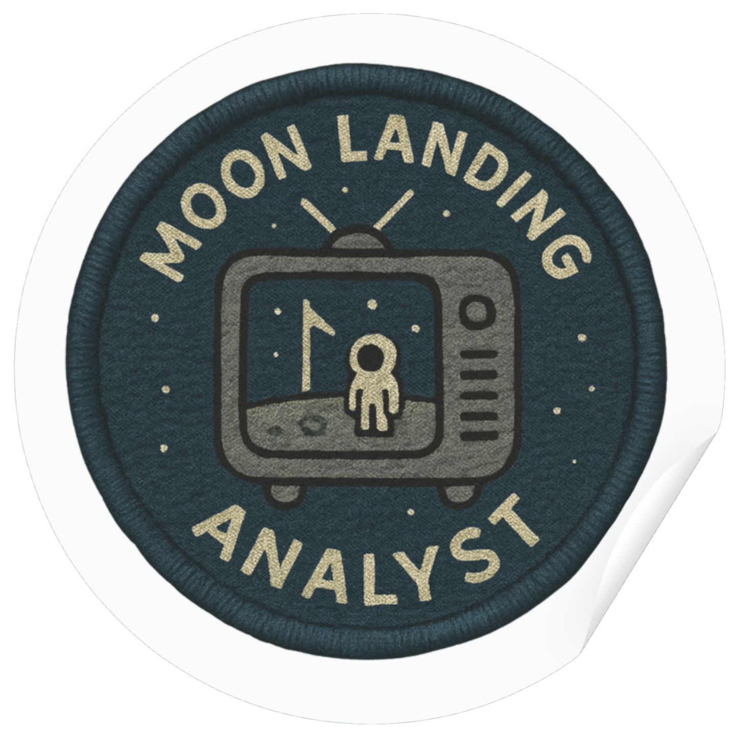 Patch with 'Moon Landing Analyst' design on a white background