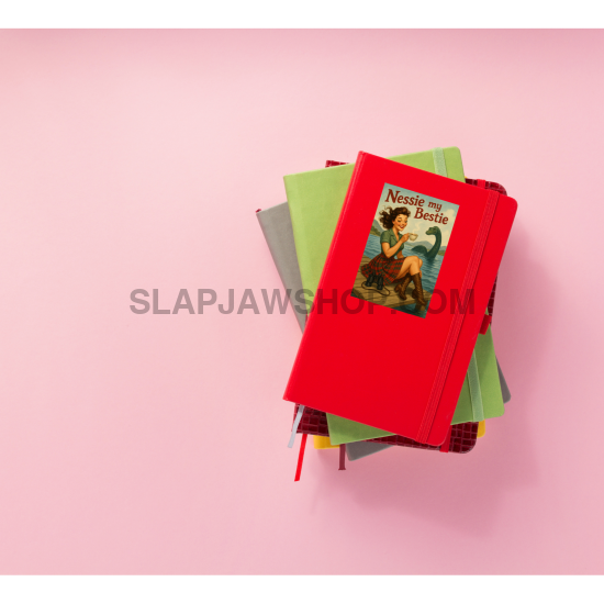 Stack of colorful books with a red one on top against a pink background