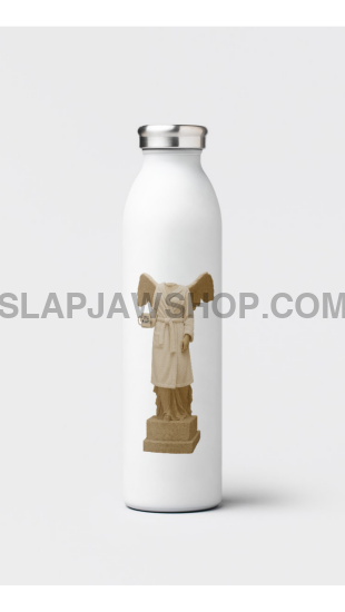 White water bottle with a wooden design on a white background