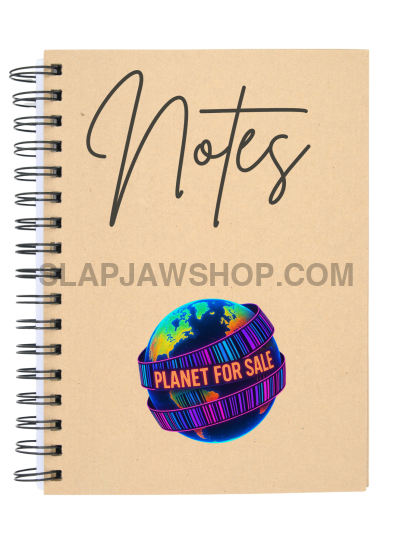 Notebook with a colorful planet illustration and 'Notes' text on a beige background