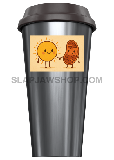 Stainless steel tumbler with a cartoon design on a white background