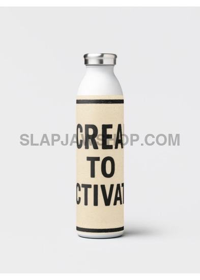 White water bottle with black text on a white background