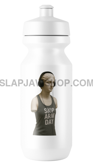 White water bottle with a printed design on a white background