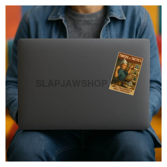 Person using a laptop with a sticker on the cover