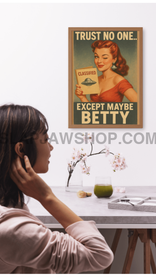 White water bottle with vintage-style label featuring a woman's face and text on a white background