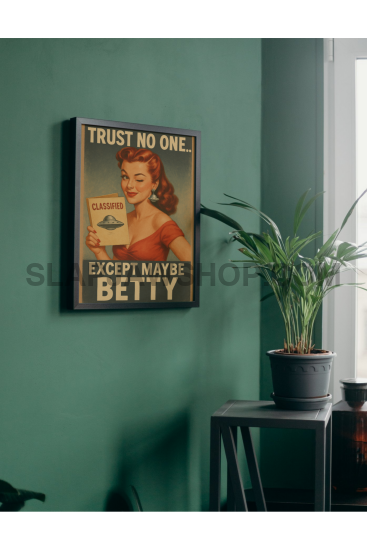 Hand holding a vintage-style card with a woman's portrait and text on a beige background