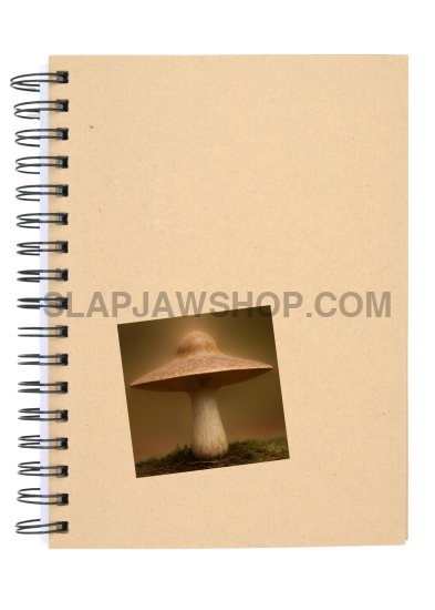 Beige notebook with a photo of a mushroom on a white background