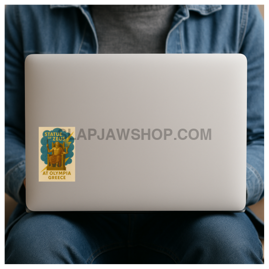 Person holding a laptop with a sticker on the back