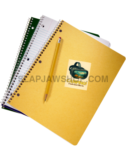 Yellow notebook with a pen and a sticker on a white background