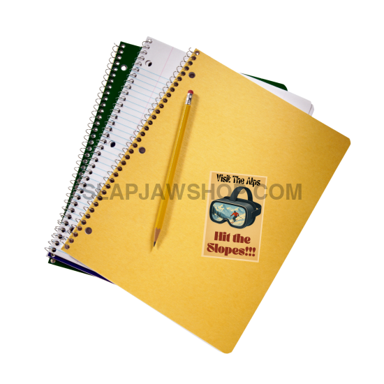Yellow notebook with a graphic design on a white background