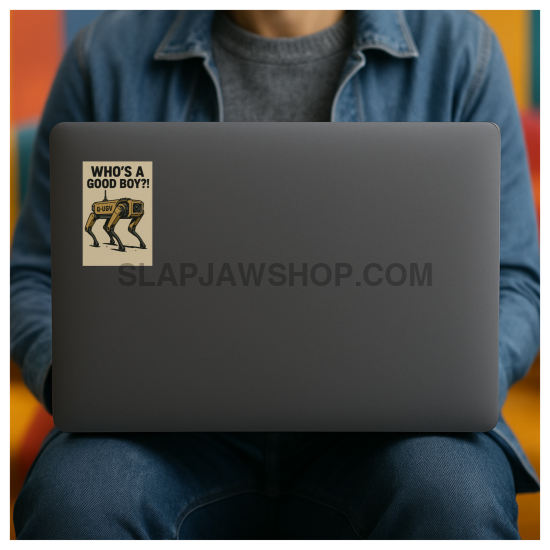 Person using a laptop with a sticker on the back