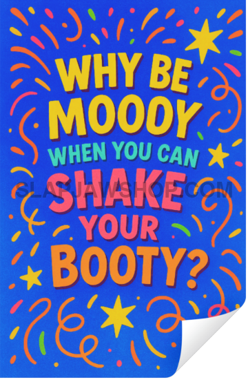 Colorful towel with humorous text design on a white background