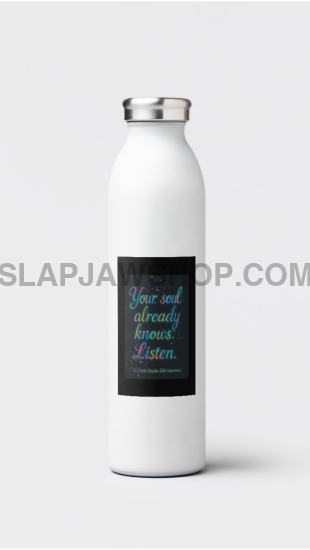 White water bottle with a black label on a light gray background